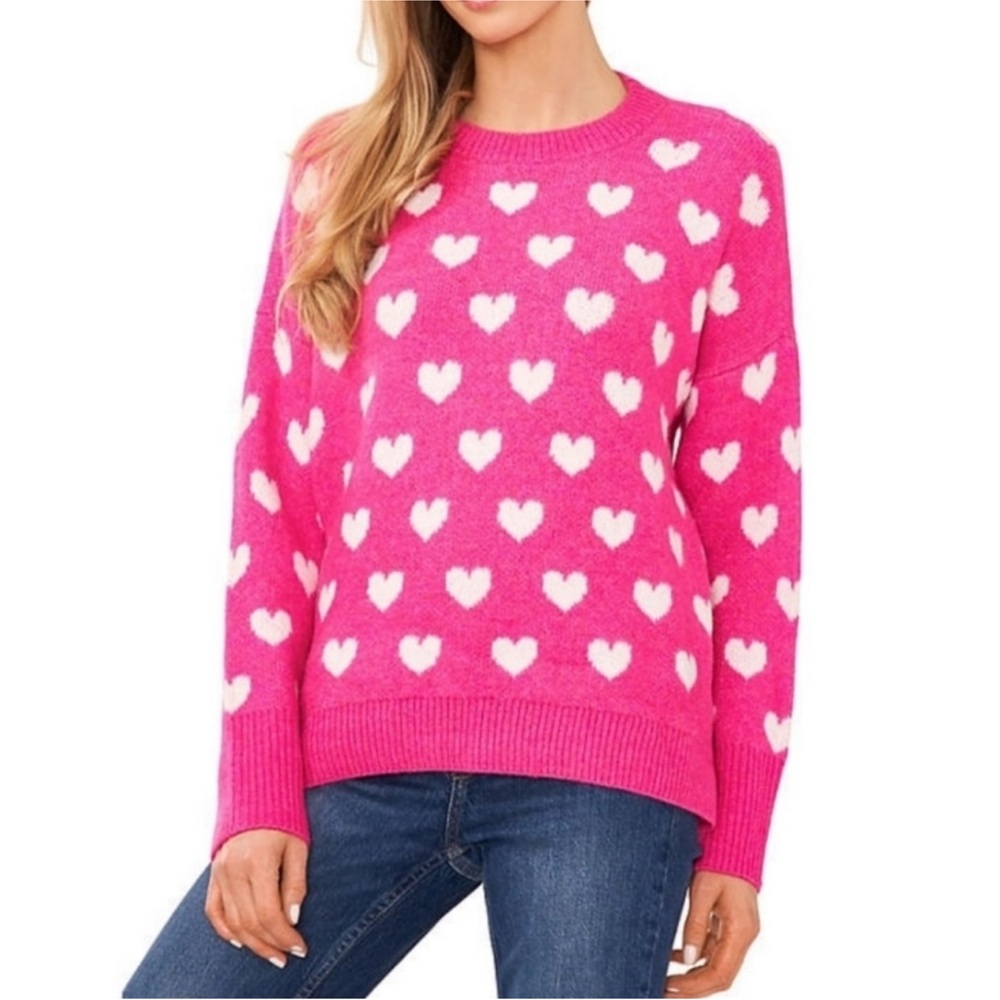 Vince Camuto Pink Heart Pattern Sweater